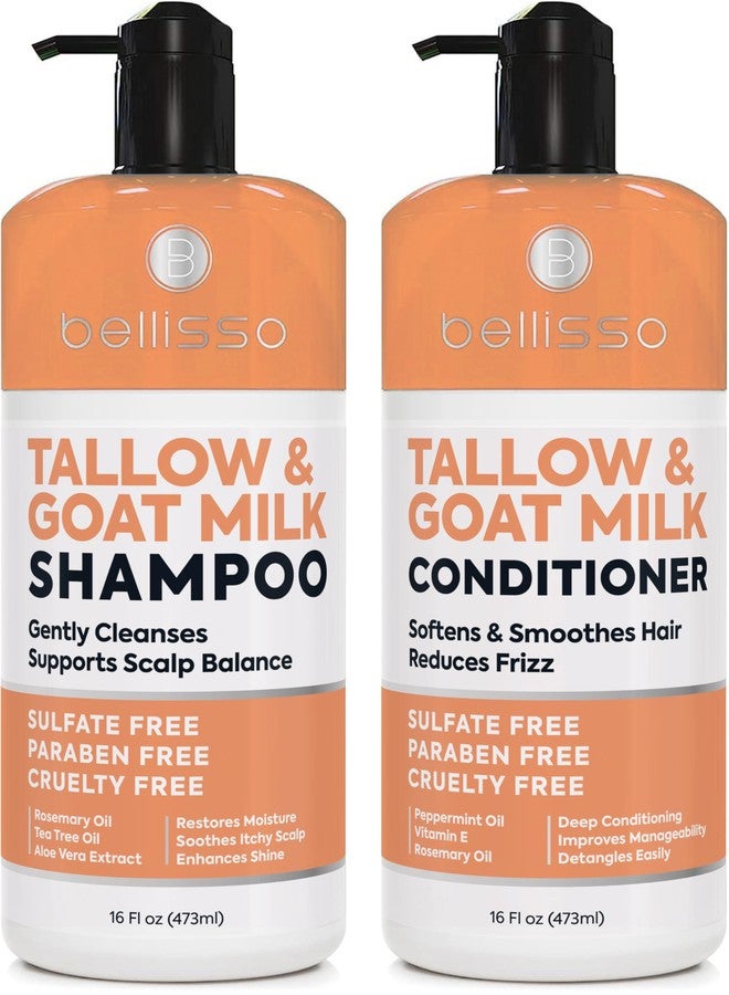 BELLISSO Beef Tallow Shampoo and Conditioner Set with Goat Milk - Sulfate Free Moisture for Women and Men - For Dry, Itchy Scalp - Hydrating, Thickening, Volume Care for Thinning Hair - 16 Fl Oz (Pack of 2) - Image 1